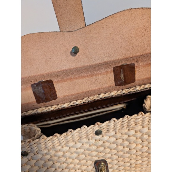 Vintage 1960's,70's Etienne Aigner woven straw and leather Handbag Satchel Purse - Picture 9 of 16